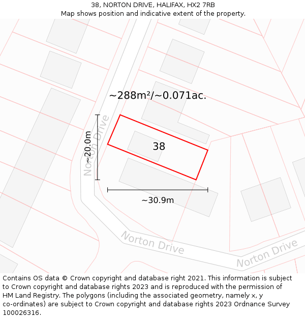 38, NORTON DRIVE, HALIFAX, HX2 7RB: Plot and title map