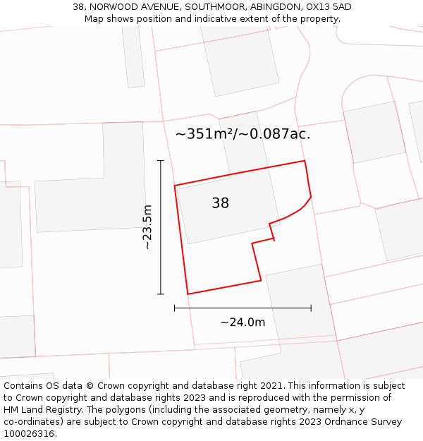 38, NORWOOD AVENUE, SOUTHMOOR, ABINGDON, OX13 5AD: Plot and title map