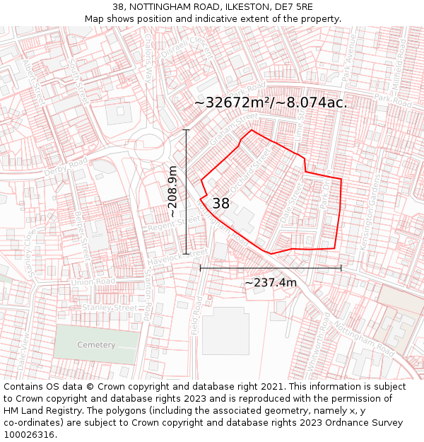 38, NOTTINGHAM ROAD, ILKESTON, DE7 5RE: Plot and title map