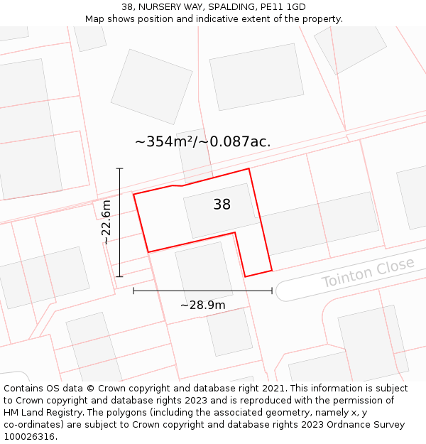 38, NURSERY WAY, SPALDING, PE11 1GD: Plot and title map