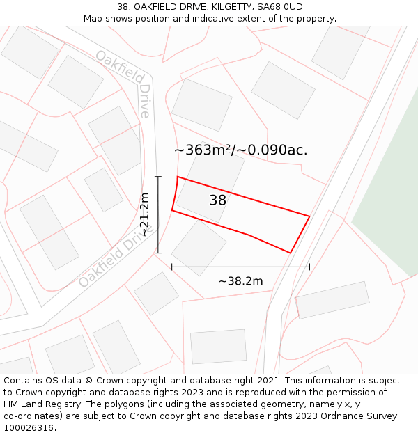 38, OAKFIELD DRIVE, KILGETTY, SA68 0UD: Plot and title map