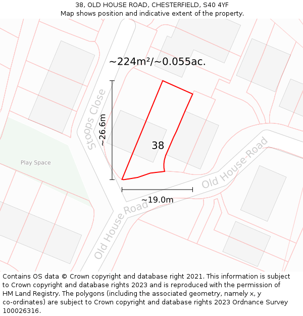 38, OLD HOUSE ROAD, CHESTERFIELD, S40 4YF: Plot and title map