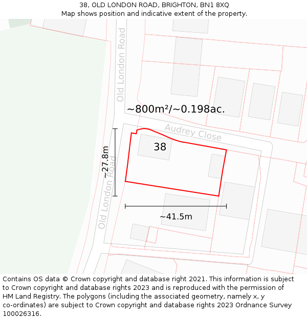 38, OLD LONDON ROAD, BRIGHTON, BN1 8XQ: Plot and title map
