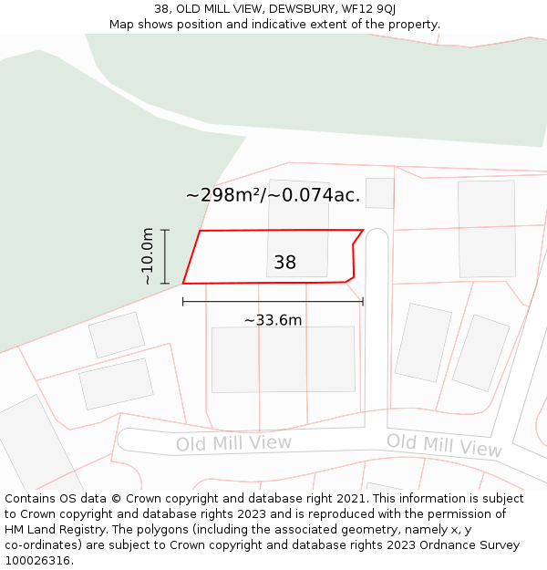 38, OLD MILL VIEW, DEWSBURY, WF12 9QJ: Plot and title map