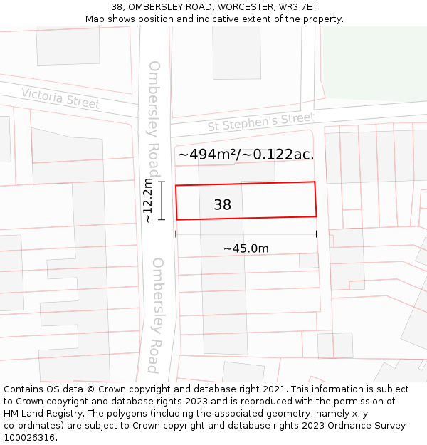 38, OMBERSLEY ROAD, WORCESTER, WR3 7ET: Plot and title map