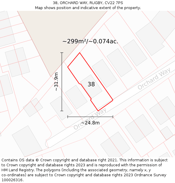 38, ORCHARD WAY, RUGBY, CV22 7PS: Plot and title map