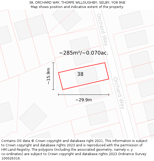 38, ORCHARD WAY, THORPE WILLOUGHBY, SELBY, YO8 9NE: Plot and title map