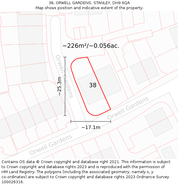 38, ORWELL GARDENS, STANLEY, DH9 6QA: Plot and title map
