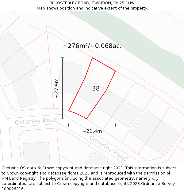 38, OSTERLEY ROAD, SWINDON, SN25 1UW: Plot and title map