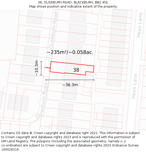 38, OUSEBURN ROAD, BLACKBURN, BB2 4NL: Plot and title map