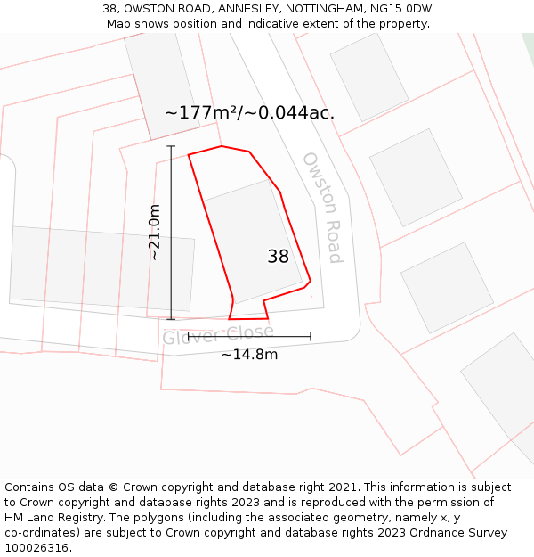 38, OWSTON ROAD, ANNESLEY, NOTTINGHAM, NG15 0DW: Plot and title map