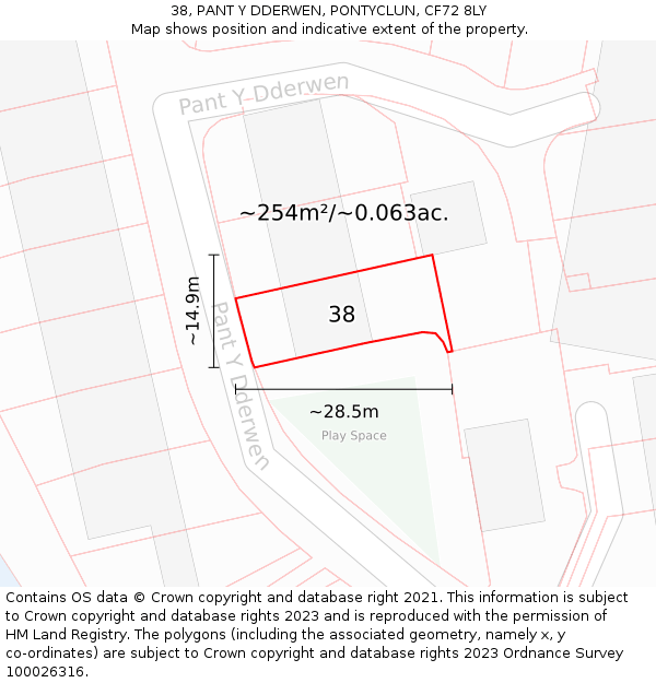 38, PANT Y DDERWEN, PONTYCLUN, CF72 8LY: Plot and title map