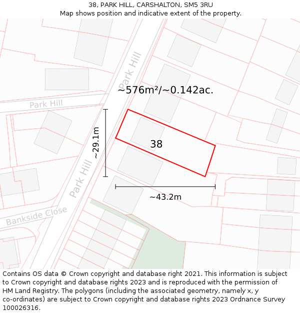 38, PARK HILL, CARSHALTON, SM5 3RU: Plot and title map