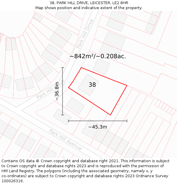 38, PARK HILL DRIVE, LEICESTER, LE2 8HR: Plot and title map