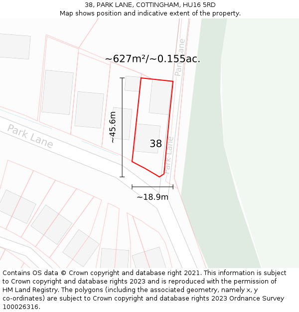 38, PARK LANE, COTTINGHAM, HU16 5RD: Plot and title map