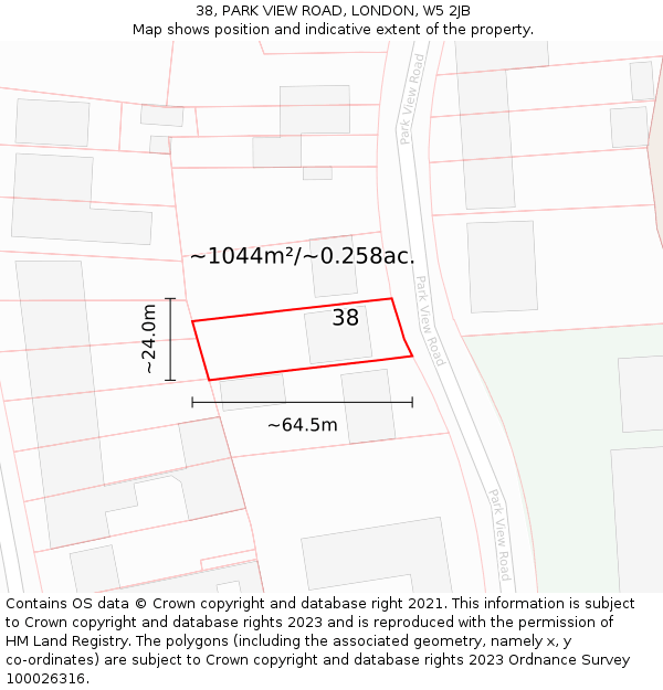 38, PARK VIEW ROAD, LONDON, W5 2JB: Plot and title map