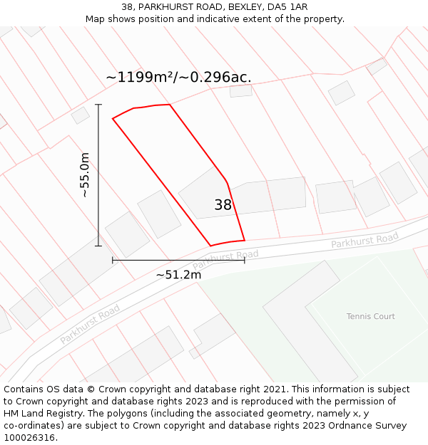 38, PARKHURST ROAD, BEXLEY, DA5 1AR: Plot and title map
