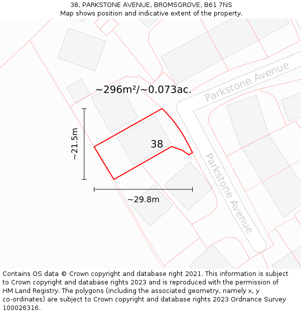 38, PARKSTONE AVENUE, BROMSGROVE, B61 7NS: Plot and title map