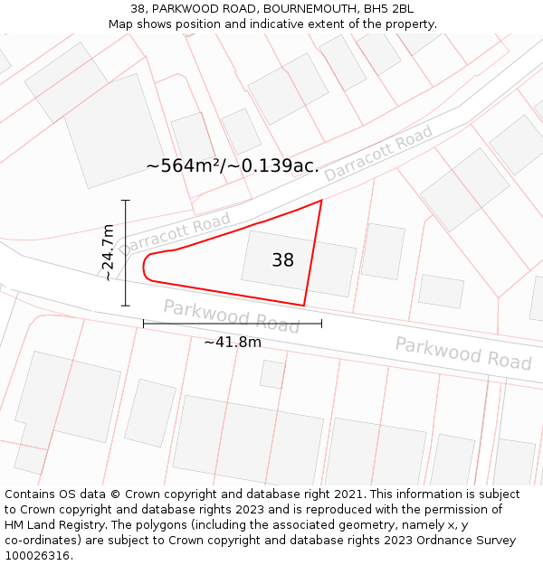 38, PARKWOOD ROAD, BOURNEMOUTH, BH5 2BL: Plot and title map