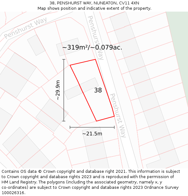 38, PENSHURST WAY, NUNEATON, CV11 4XN: Plot and title map