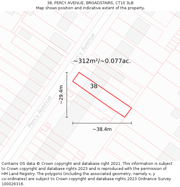 38, PERCY AVENUE, BROADSTAIRS, CT10 3LB: Plot and title map