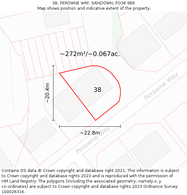 38, PEROWNE WAY, SANDOWN, PO36 9BX: Plot and title map