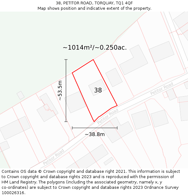 38, PETITOR ROAD, TORQUAY, TQ1 4QF: Plot and title map