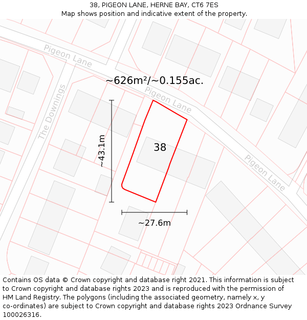 38, PIGEON LANE, HERNE BAY, CT6 7ES: Plot and title map