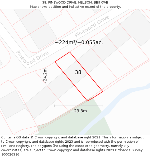 38, PINEWOOD DRIVE, NELSON, BB9 0WB: Plot and title map