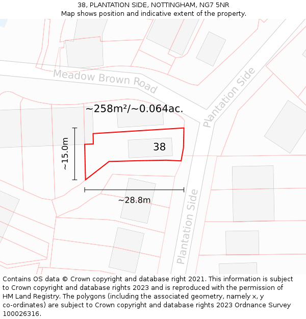 38, PLANTATION SIDE, NOTTINGHAM, NG7 5NR: Plot and title map