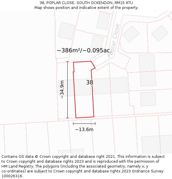 38, POPLAR CLOSE, SOUTH OCKENDON, RM15 6TU: Plot and title map