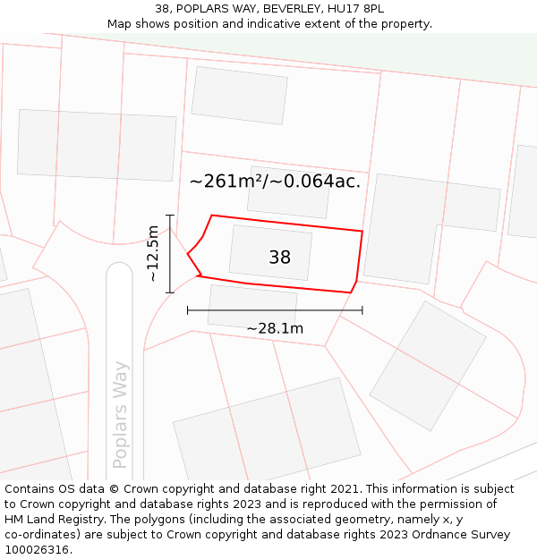 38, POPLARS WAY, BEVERLEY, HU17 8PL: Plot and title map