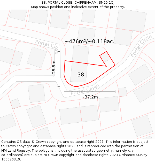 38, PORTAL CLOSE, CHIPPENHAM, SN15 1QJ: Plot and title map