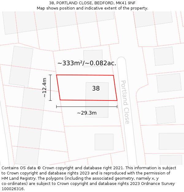 38, PORTLAND CLOSE, BEDFORD, MK41 9NF: Plot and title map