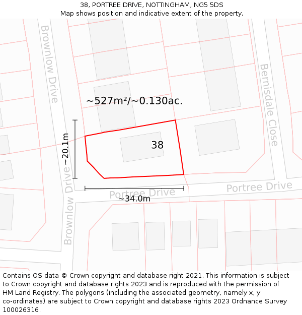 38, PORTREE DRIVE, NOTTINGHAM, NG5 5DS: Plot and title map