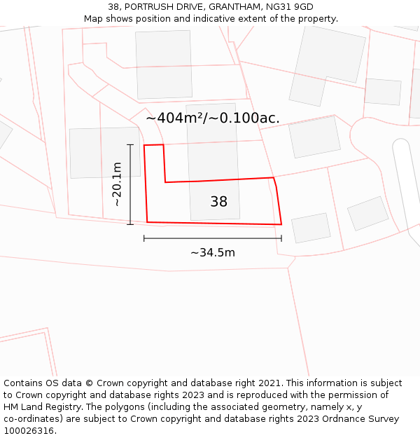 38, PORTRUSH DRIVE, GRANTHAM, NG31 9GD: Plot and title map