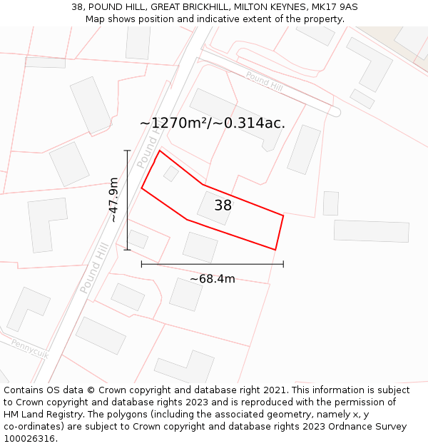 38, POUND HILL, GREAT BRICKHILL, MILTON KEYNES, MK17 9AS: Plot and title map