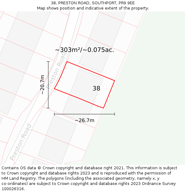 38, PRESTON ROAD, SOUTHPORT, PR9 9EE: Plot and title map