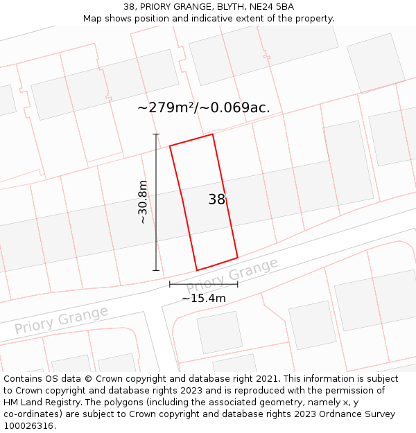 38, PRIORY GRANGE, BLYTH, NE24 5BA: Plot and title map