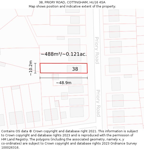 38, PRIORY ROAD, COTTINGHAM, HU16 4SA: Plot and title map