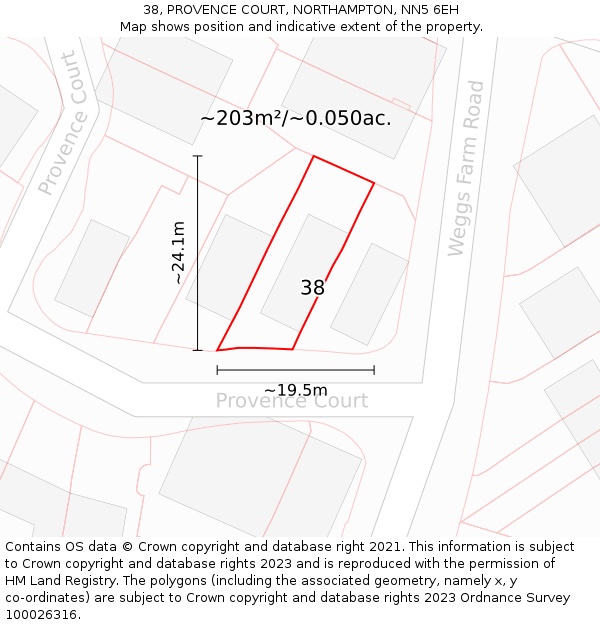 38, PROVENCE COURT, NORTHAMPTON, NN5 6EH: Plot and title map
