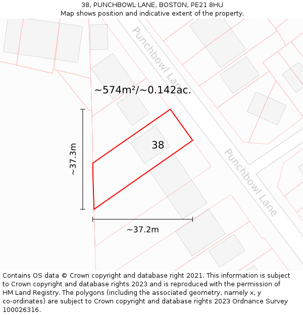 38, PUNCHBOWL LANE, BOSTON, PE21 8HU: Plot and title map