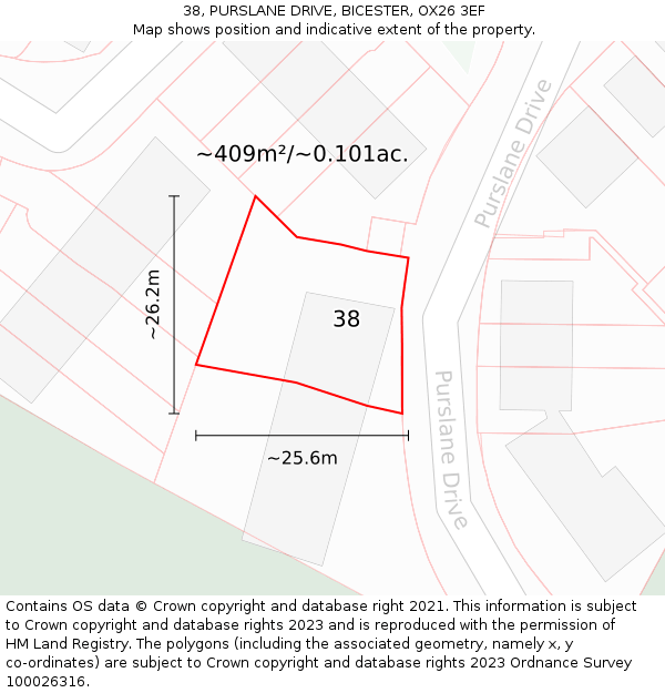 38, PURSLANE DRIVE, BICESTER, OX26 3EF: Plot and title map