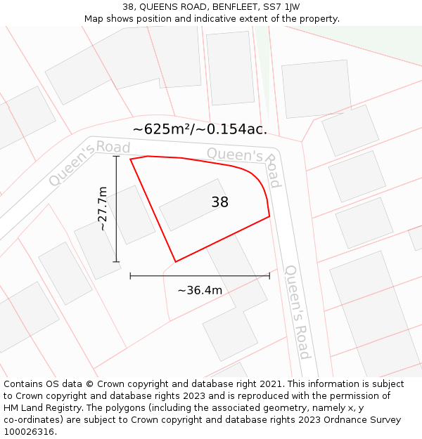 38, QUEENS ROAD, BENFLEET, SS7 1JW: Plot and title map