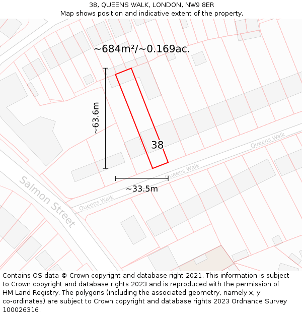 38, QUEENS WALK, LONDON, NW9 8ER: Plot and title map