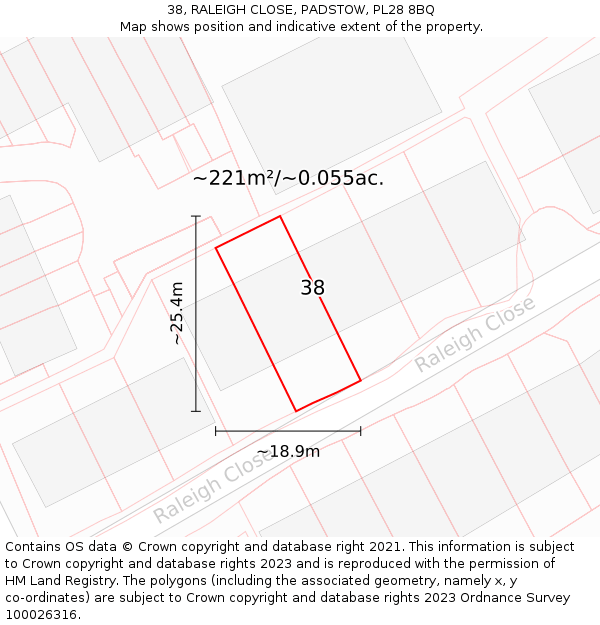 38, RALEIGH CLOSE, PADSTOW, PL28 8BQ: Plot and title map