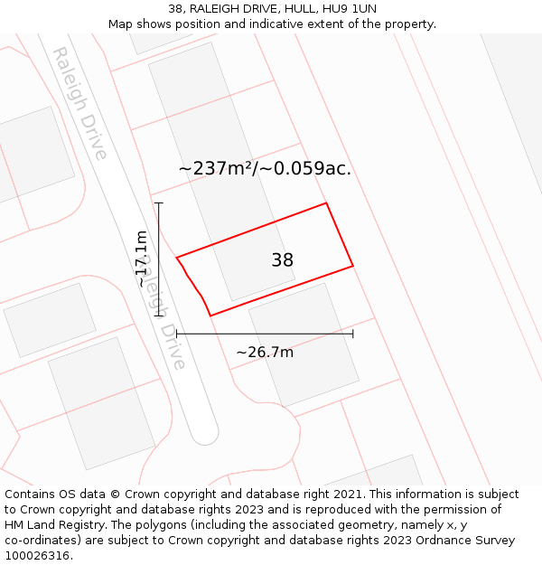 38, RALEIGH DRIVE, HULL, HU9 1UN: Plot and title map