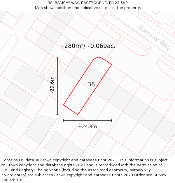 38, RAMSAY WAY, EASTBOURNE, BN23 6AP: Plot and title map