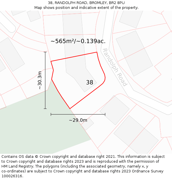 38, RANDOLPH ROAD, BROMLEY, BR2 8PU: Plot and title map