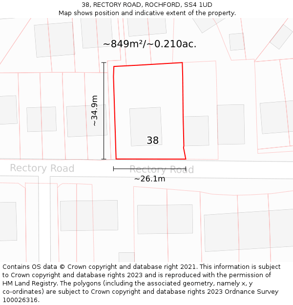 38, RECTORY ROAD, ROCHFORD, SS4 1UD: Plot and title map